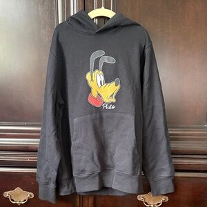 Disney Black Hoodie with Yellow Pluto Graphic and Red Collar